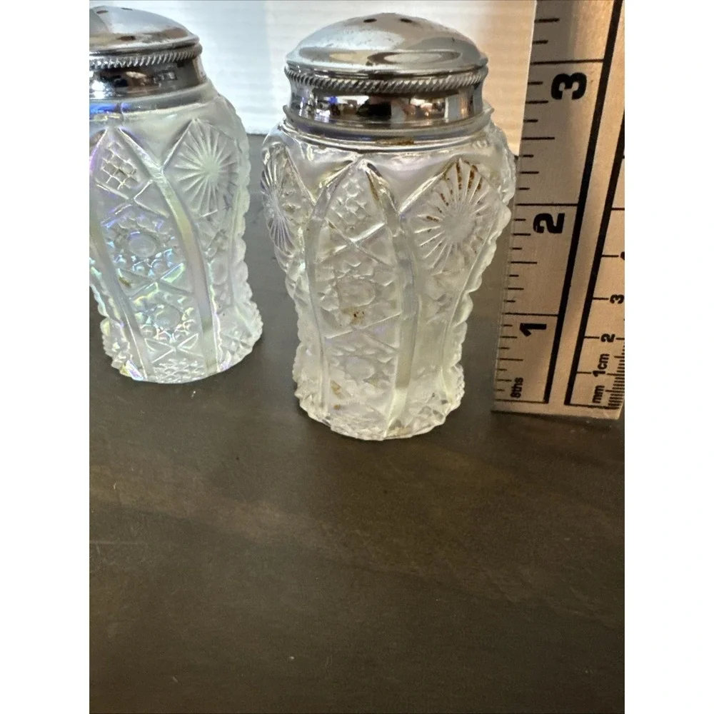 Vintage Fenton Opalescent Carnival Glass Daisy Button Salt Pepper Shaker Set 3